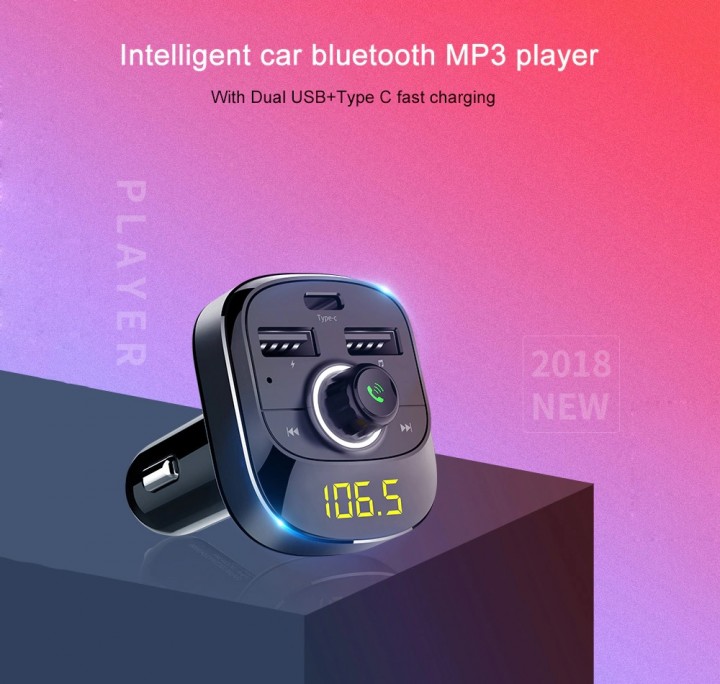 Tokuniku T19 Dual USB and TypeC Port Charger Handsfree Bluetooth FM