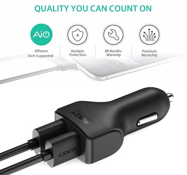 Tokuniku AUKEY CCS3 Universal Car Charger Dual Port 24W 4.8A with