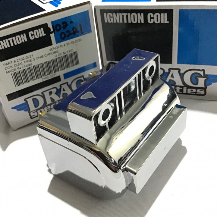 Chrome 2102-0221 Drag Specialties 3 OHM Dual Fire Ignition Coil Chrome 2102-0221 Drag Specialties 3 OHM Dual Fire Ignition Coil