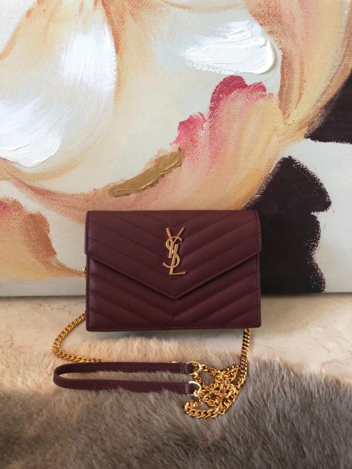 Branded Outlet YSL ENVELOPE SMALL CHAIN WALLET IN GRAIN DE POUDRE