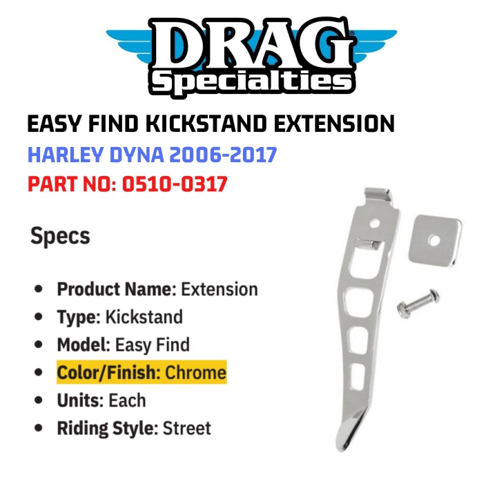 Jack 13 motor DRAG SPECIALTIES CHROME EASY FIND KICKSTAND EXTENSION