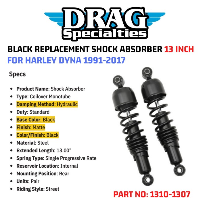 Jack 13 motor DRAG SPECIALTIES BLACK REPLACEMENT SHOCK ABSORBER 13 INCH FOR HARLEY DYNA 1991