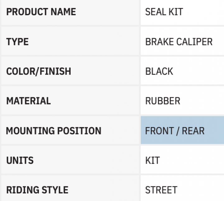 Drag Specialties 1702-0127 Front//Rear Caliper Seal Kit