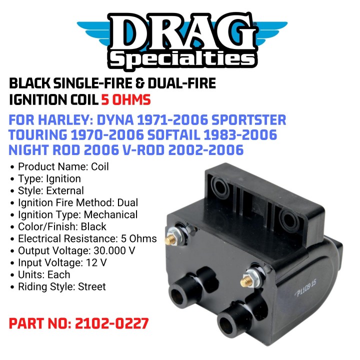 Jack 13 motor DRAG SPECIALTIES BLACK SINGLEFIRE AND DUALFIRE IGNITION COIL 5 OHMS HARLEY