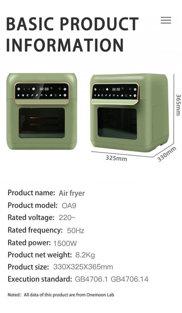 Tokuniku XIAOMI OneMoon OA9 Air Fryer 10L Non Oil
