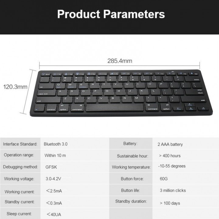 Tokuniku BK3001 Universal Bluetooth 3.0 Wireless Keyboard Battery