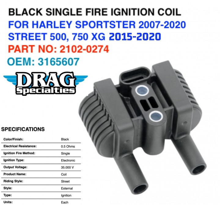 Jack 13 motor DRAG SPECIALTIES BLACK SINGLE FIRE IGNITION COIL HARLEY SPORTSTER 0720 STREET
