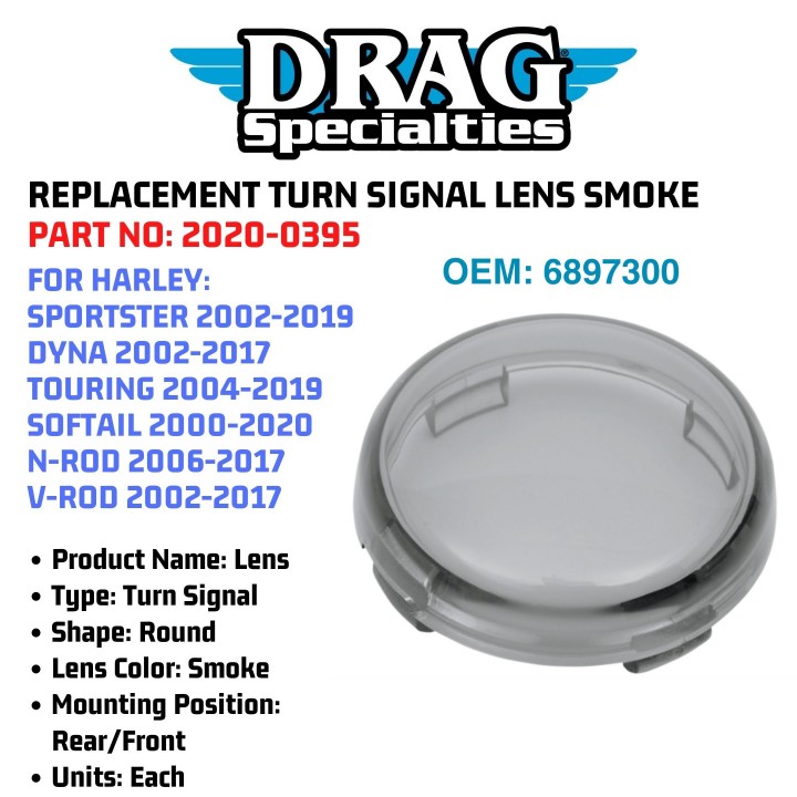 Drag SpecialtiesTurn Signal Lens SMOKE Harley Davidson 2000-2020 TOURING SOFTAIL
