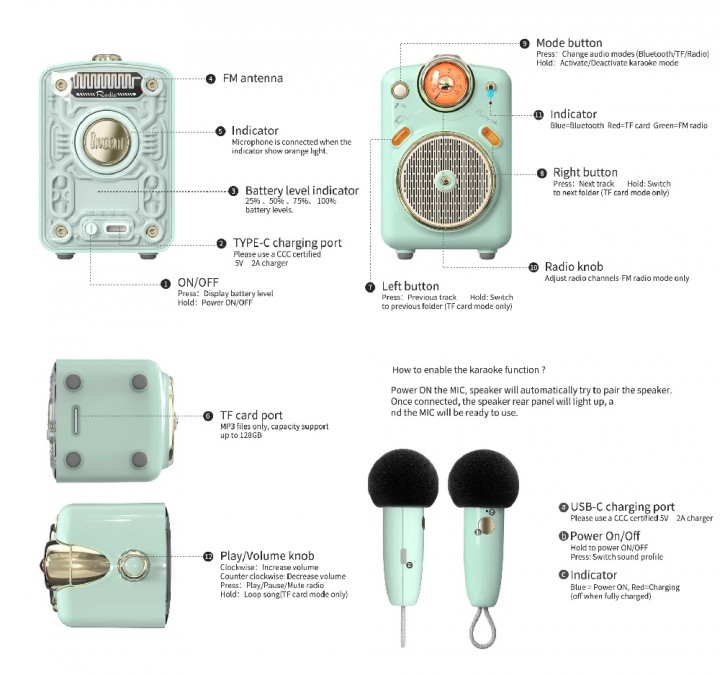 Tokuniku DIVOOM FAIRYOK Portable Bluetooth Speaker with Microphone