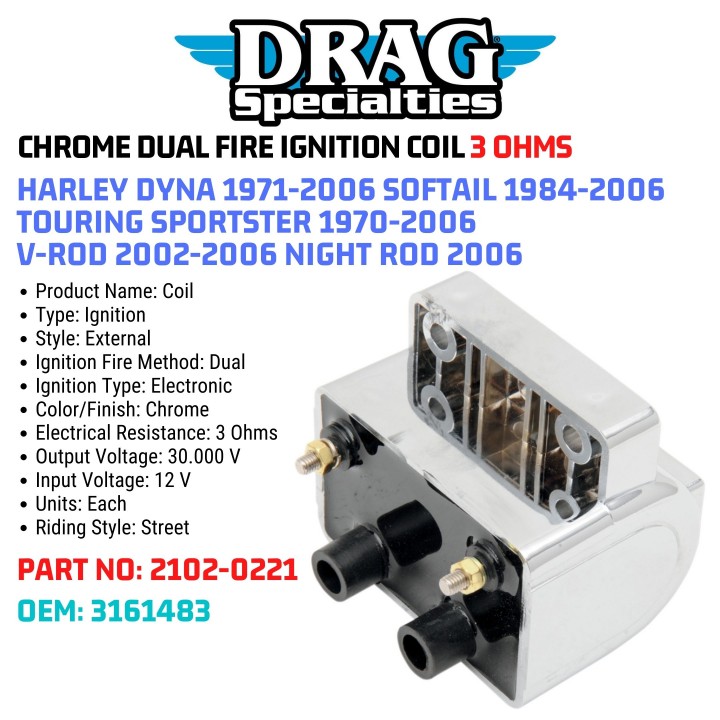 Budung Cycles DRAG SPECIALTIES CHROME DUALFIRE IGNITION COIL 2102