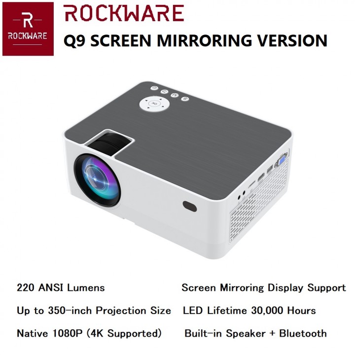 Tokuniku Proyektor ROCKWARE Q9 Screen Mirroring Projector 1080P 220