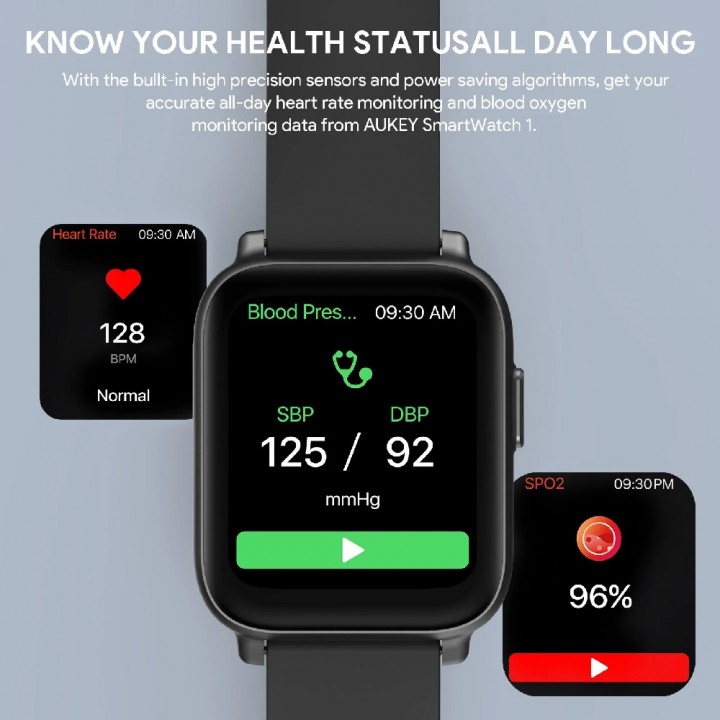 Tokuniku AUKEY SW1 Smartwatch Fitness Tracker Waterproof Heart