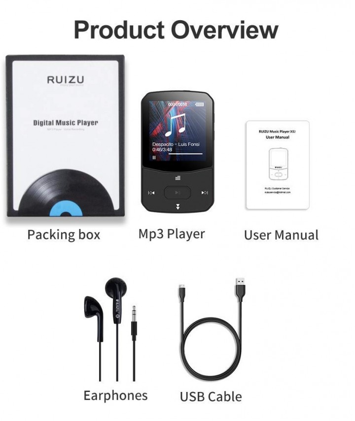 Tokuniku RUIZU X52 8GB AESTHETIC MP3 Player HD Music Lossless