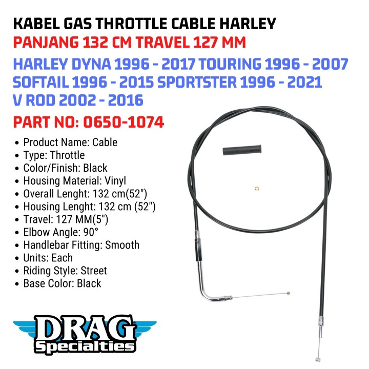 Jack 13 motor KABEL GAS THROTTLE CABLE HARLEY PANJANG 132 CM TRAVEL