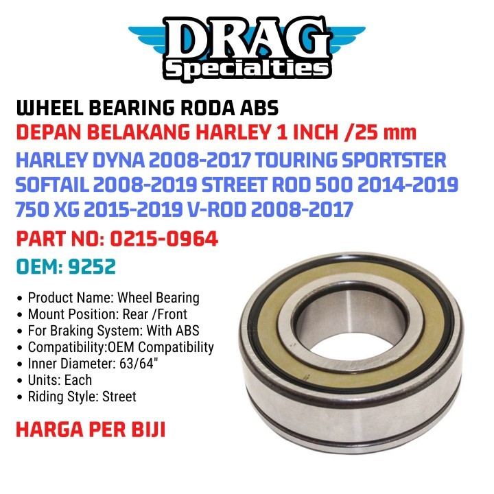 Budung Cycles WHEEL BEARING RODA ABS DEPAN BELAKANG HARLEY 1 INCH /25
