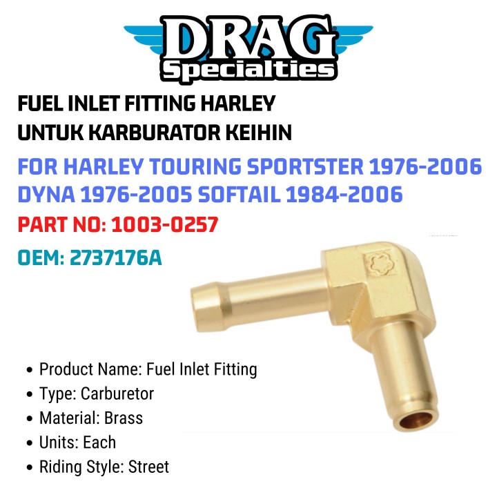 Jack 13 motor FUEL INLET FITTING HARLEY UNTUK KARBURATOR KEIHIN FOR