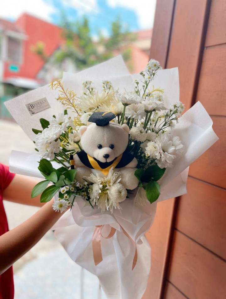 Graduation Bear in Flowers