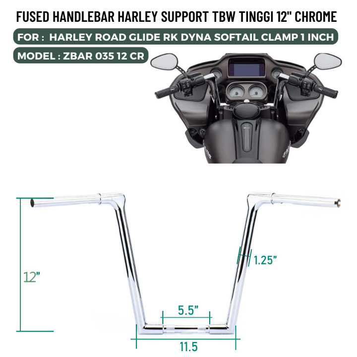 Budung Cycles FUSED HANDLEBAR CHROME 12 INCH ALL HARLEY DYNA SOFTAIL