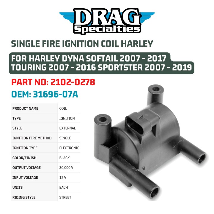Budung Cycles SINGLE FIRE IGNITION COIL FOR HARLEY DYNA SOFTAIL 2007