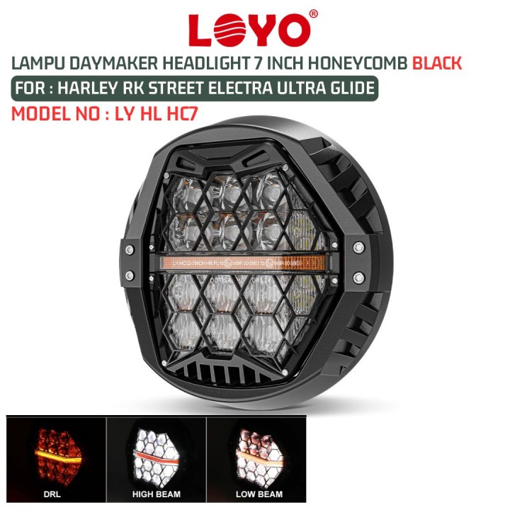 7NAGA - LAMPU DAYMAKER HEADLIGHT 7 INCH HONEYCOMB HARLEY RK STREET ...