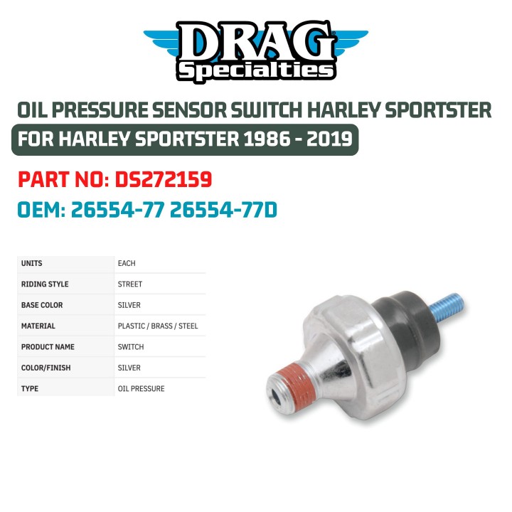 Pressostat D'Huile Pour Harley-Davidson Sportster XL Et XR1200 (1977-2020) - Référence 26554-77 - Acier - Connecteur à Broche Unique