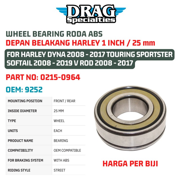 7NAGA - WHEEL BEARING RODA ABS DEPAN BELAKANG HARLEY 1 INCH 25 mm ...