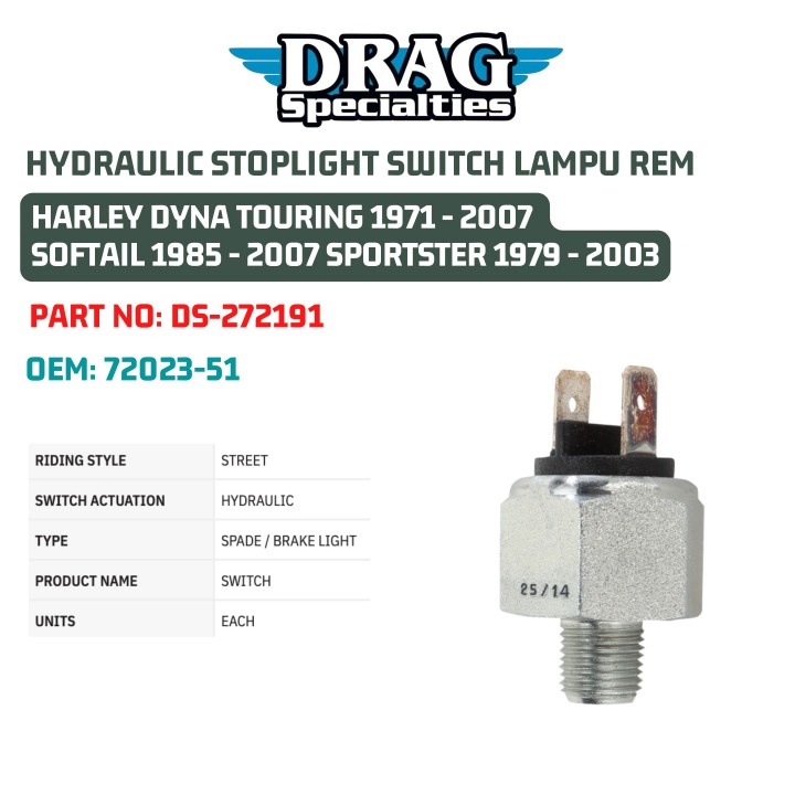 Drag Specialties Hydraulic Brake Light Switch For Harley Softail Dyna Sportster Touring (2003-2017) – Front Mount
