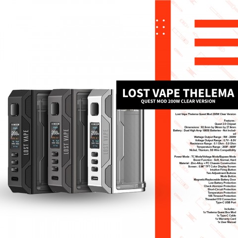 Rayvapor Lost Vape Thelema Quest Mod 200w Clear Version