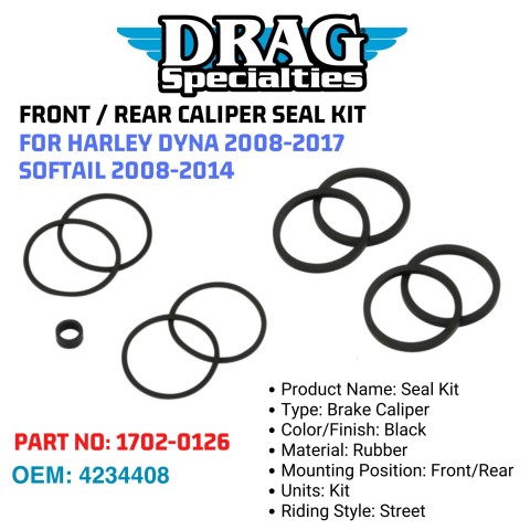 Drag Specialties 1702-0127 Front//Rear Caliper Seal Kit