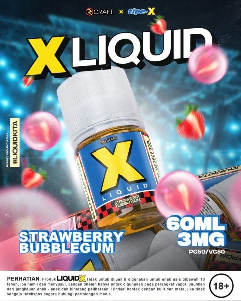 RCRAFT LIQUID X (STRAWBERRY BUBBLEGUM) 3MG 60ML - Vapekanbaru : Vape Store Pekanbaru 