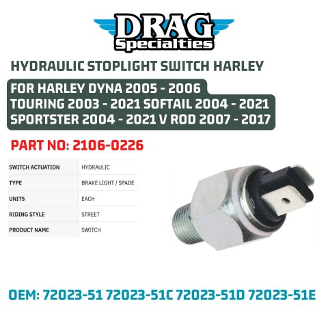 Budung Cycles - HYDRAULIC STOPLIGHT SWITCH HARLEY DYNA 2005