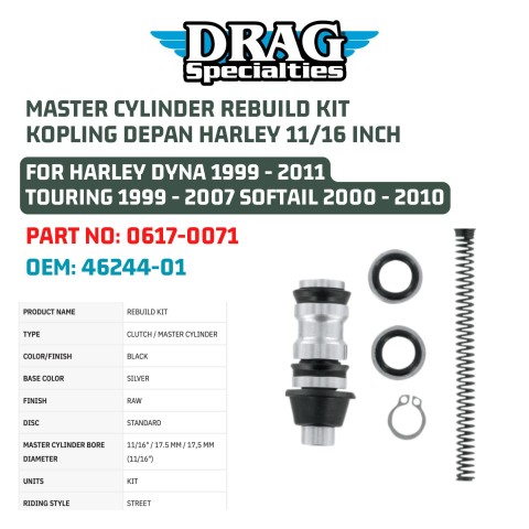 Clutch Master Cylinder Rebuild Kit 11/16 Bore – For Harley FLT 2001-2014, Replaces 46244-01