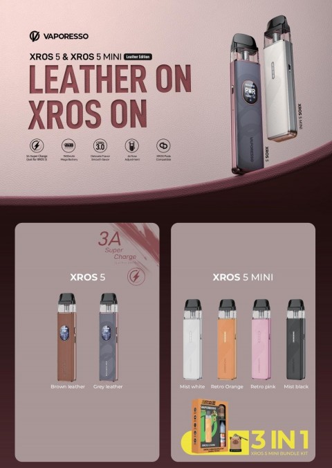 VAPORESSO XROS 5 Mini Leather Pod Vape Kit Bundle Liquid 15ML